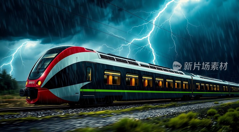 闪电下的高速列车