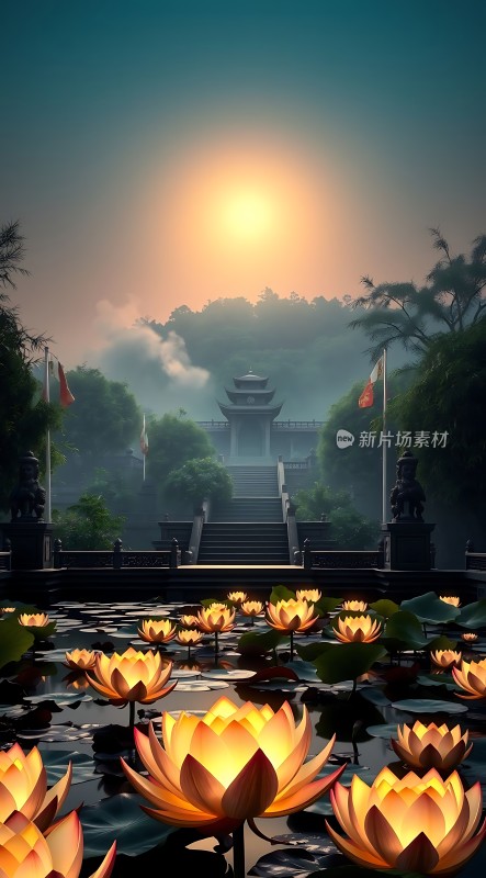 荷塘月色古寺晨曦