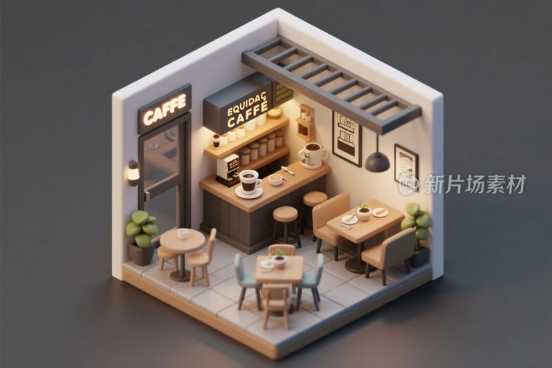 等距咖啡馆室内场景