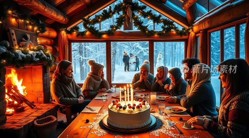 冬日暖炉旁温馨聚会