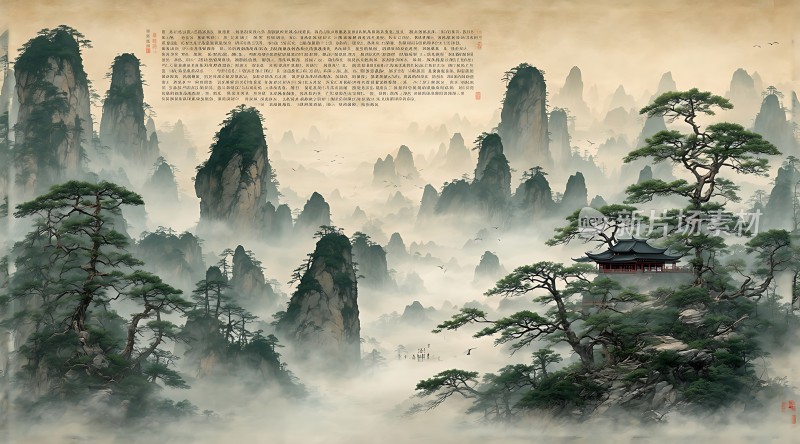 云雾缭绕的山川古亭