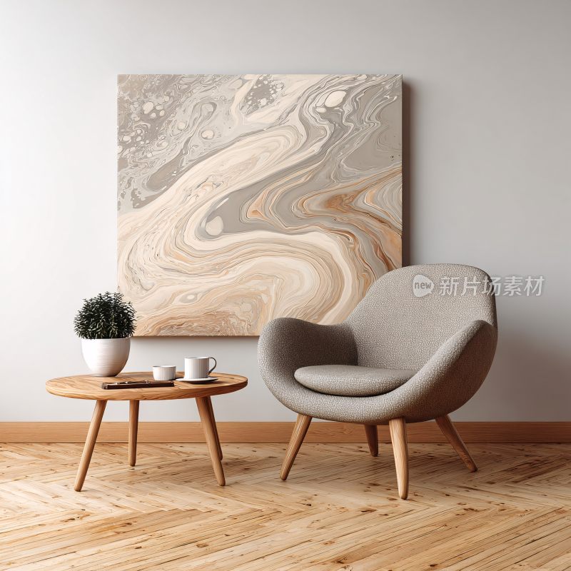 简约室内的休闲座椅与装饰画