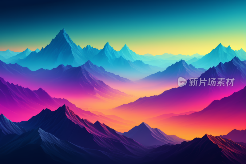 一道色彩缤纷山景夕阳高清背景图片