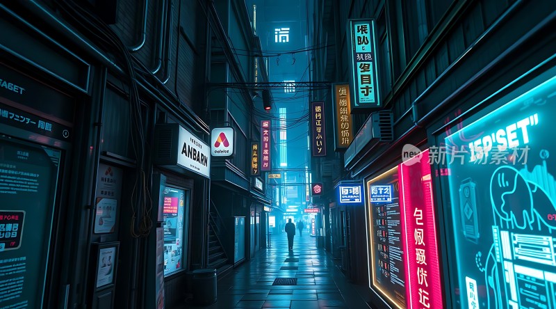 霓虹灯下的未来都市街道