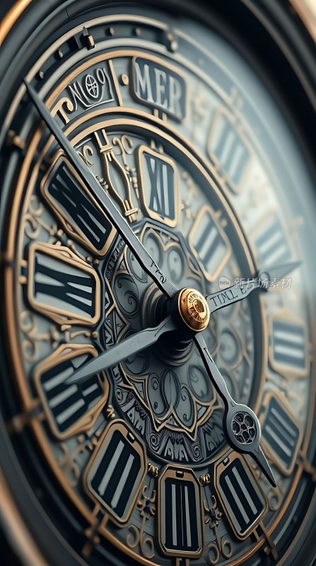 古铜色时钟表盘细节
