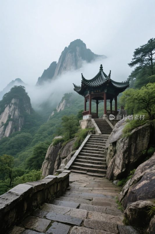 山水古亭风景图