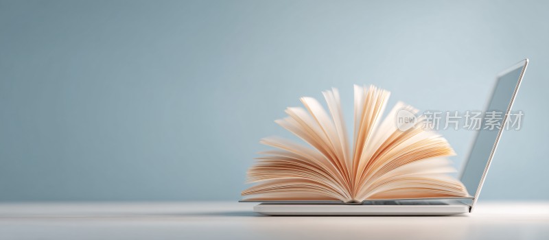 翻开的书与笔记本电脑画面