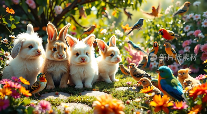 春日萌宠与鸟儿共舞