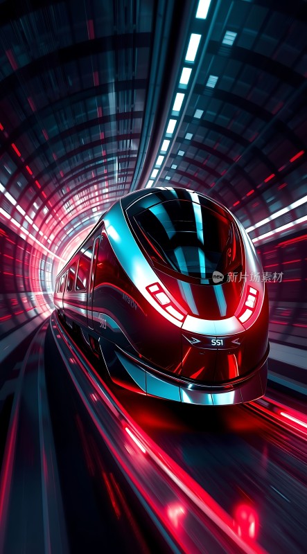 未来科技列车高速穿梭隧道中