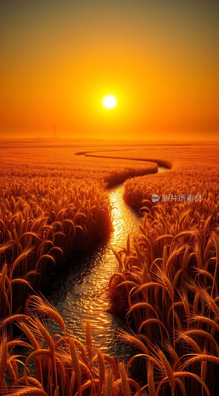 金色麦田日落时分