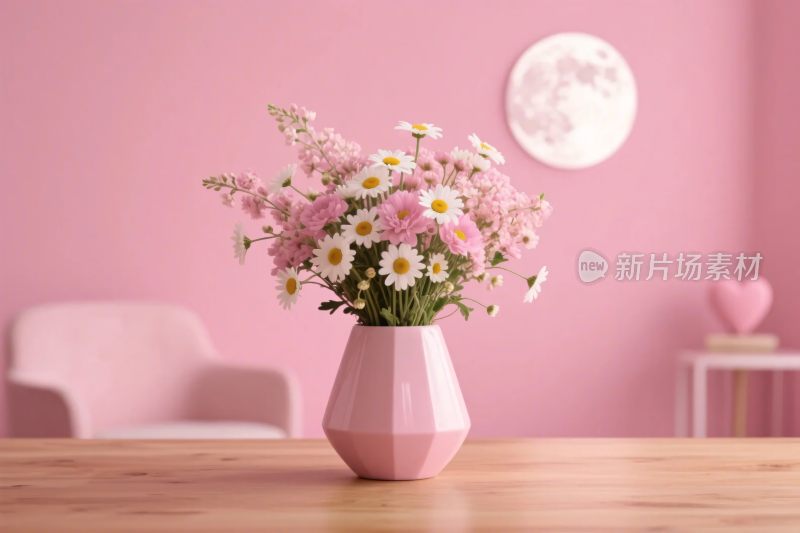 粉色墙面花束几何花瓶