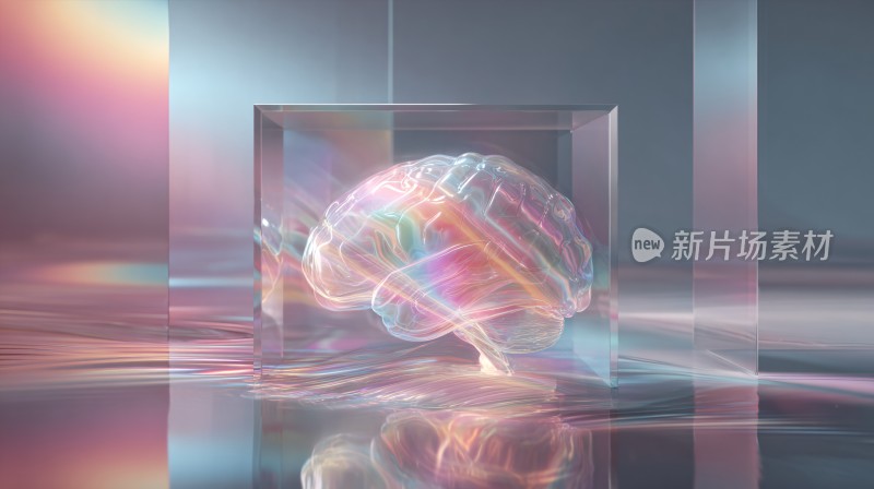 透明方块中的梦幻彩色大脑