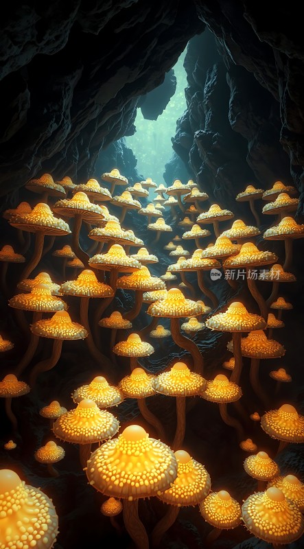 地心奇境神秘洞穴中的荧光蘑菇