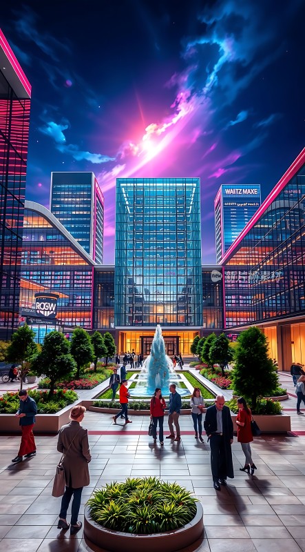 繁华都市夜景下的现代建筑群