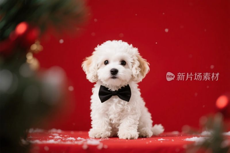 白色小狗红色背景写真