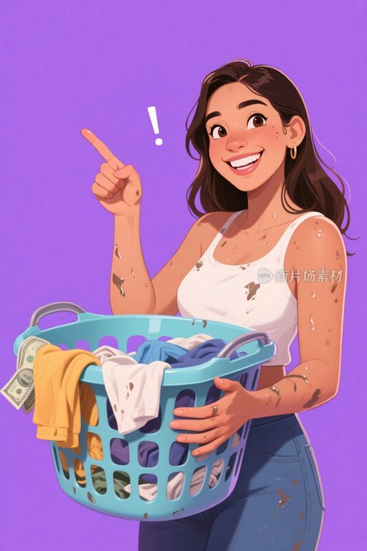 女性持洗衣篮插画