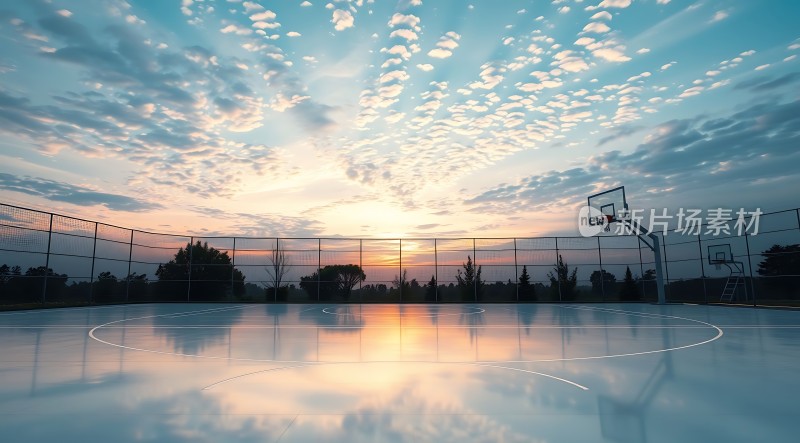 日落下的篮球场