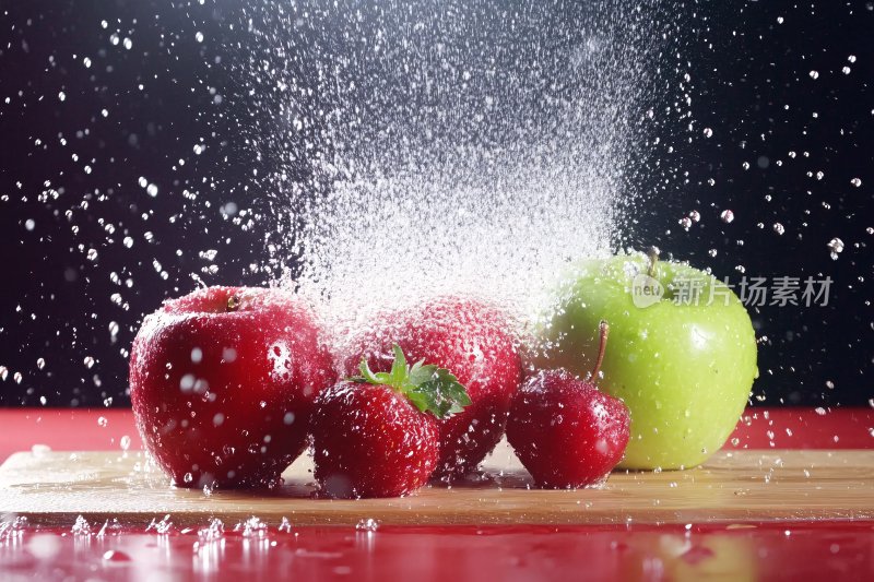 水果被撒糖粉的瞬间画面