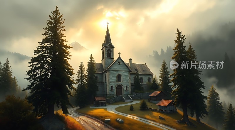 晨曦中的宁静教堂