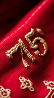 红色布料上的金色刺绣文字 红色布料上的金色刺绣文字
