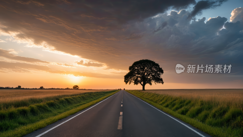 路边的一棵孤树高清风景图片