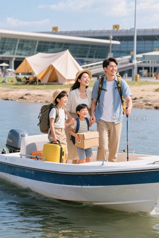 家庭驾小船出游