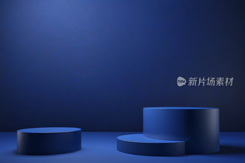 深蓝色背景三个蓝色讲台图片