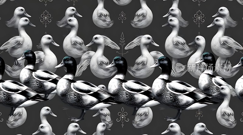黑白相间的小鸭图案