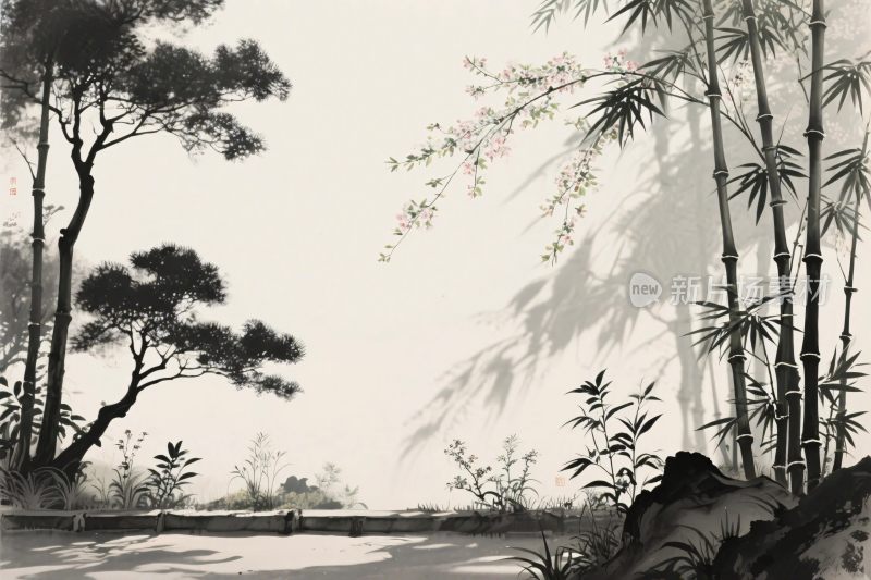 水墨山水风景插画