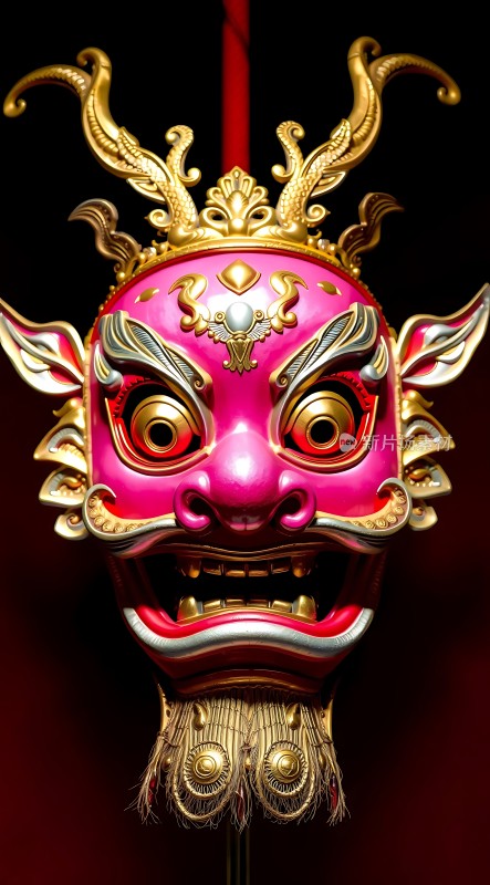 金粉红狮头面具