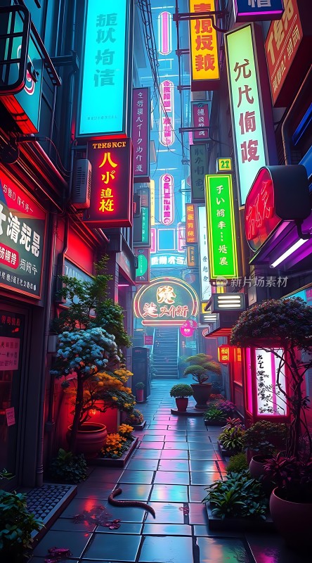 霓虹灯下的繁华街道