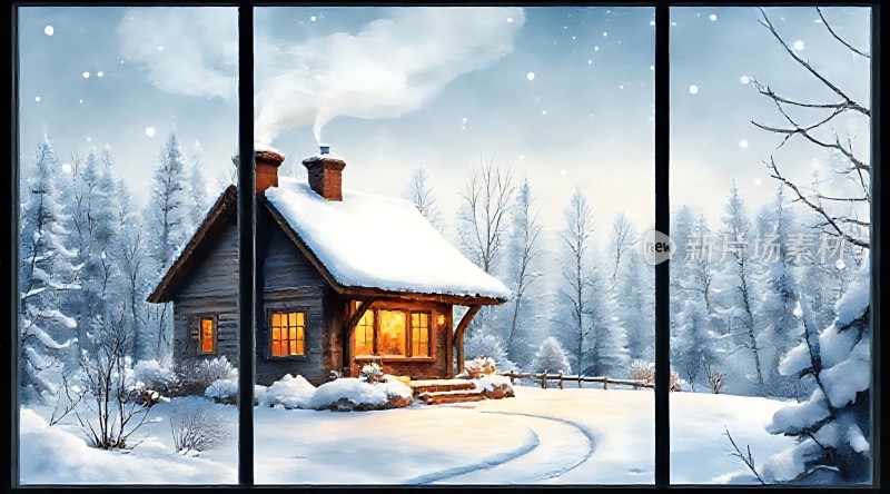 雪夜小木屋温馨家园