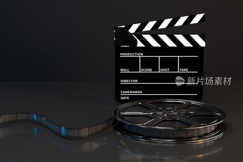 场记板与电影胶卷 3D渲染