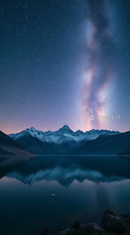 雪山银河映湖畔静谧夜色入眼帘