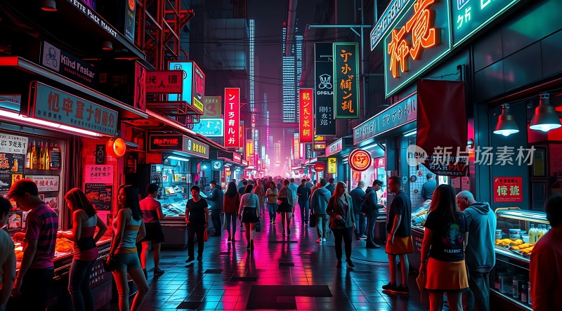 霓虹灯下的繁华夜市热闹非凡
