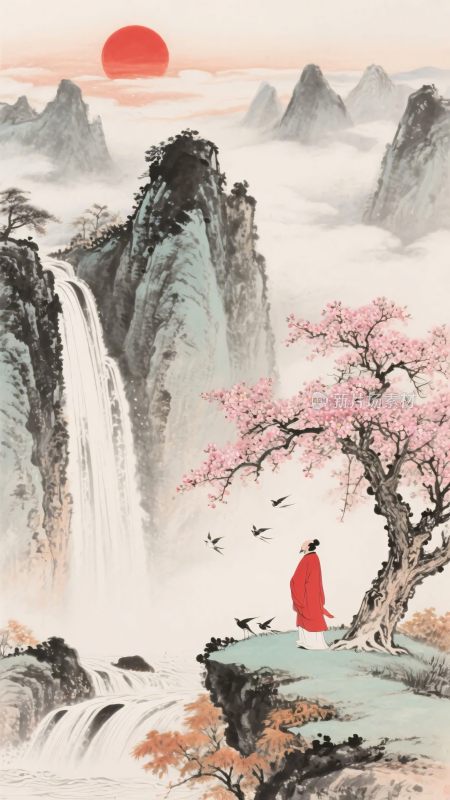 中式山水意境人物风景图