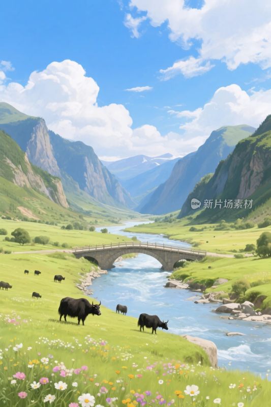 山水田园风景插画