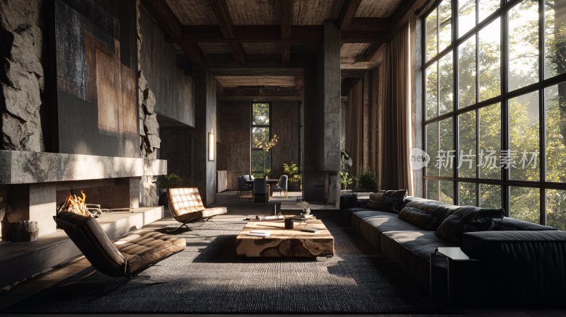 现代温馨木质风客厅室内场景