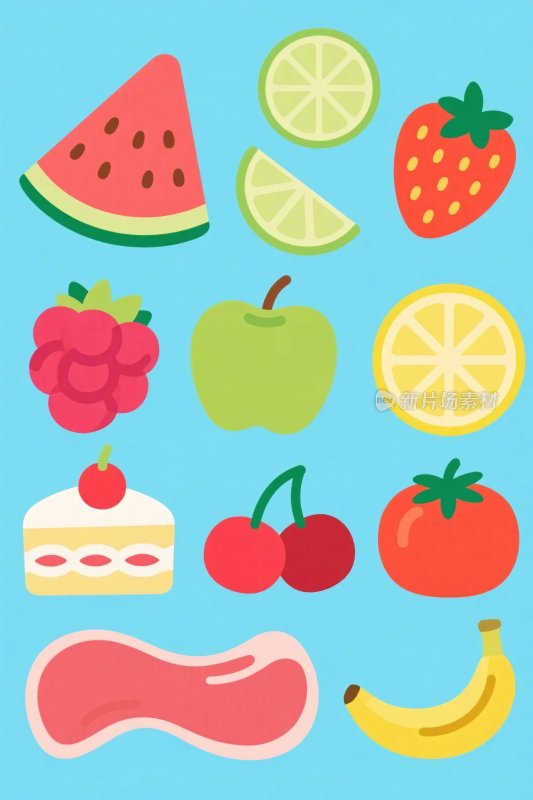 多彩卡通水果食物插画