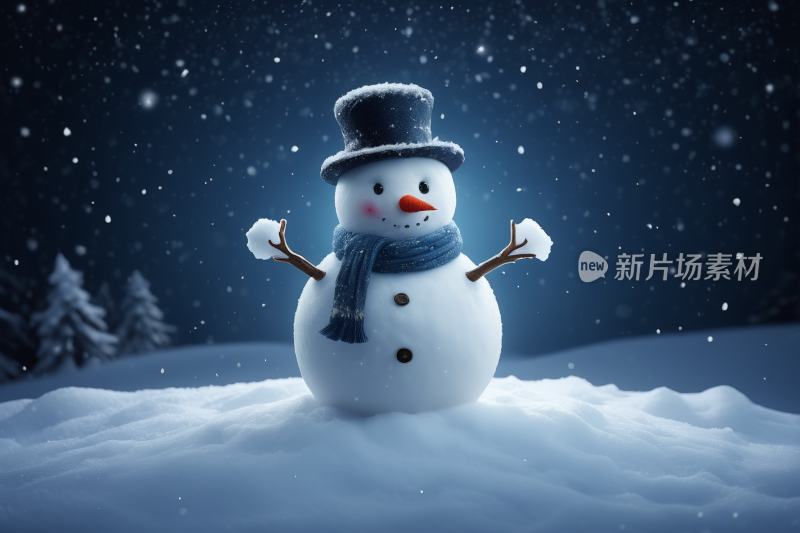 一个雪人站在雪地里高清背景图片