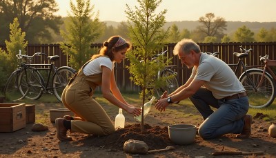 父子合力种树共筑绿色梦想 父子合力种树共筑绿色梦想