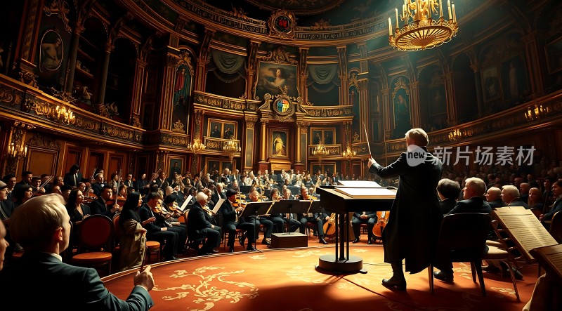 交响乐团指挥家引领乐队演奏