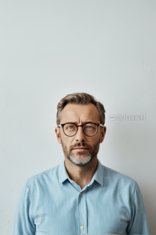 墙前站着一个戴着眼镜留着胡须的男人图片