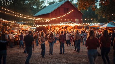 夜幕下的乡村集市灯光闪烁人群熙攘