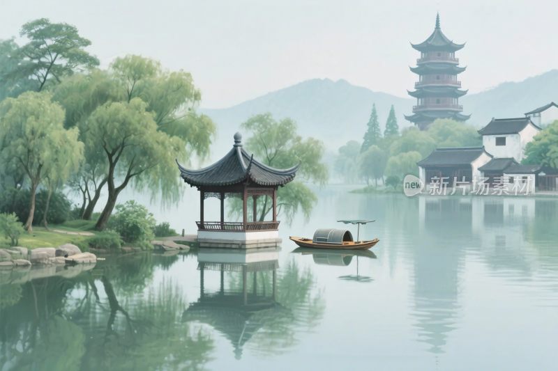 古风山水风景插画