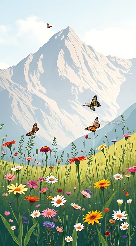 山巅蝶舞花海间