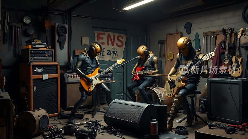 金属乐队在车库中激情演奏