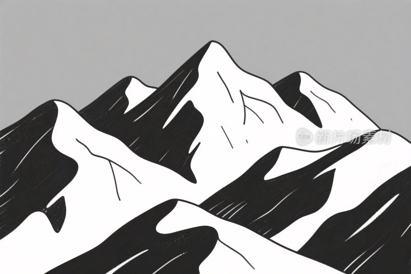 黑白风格雪山插画