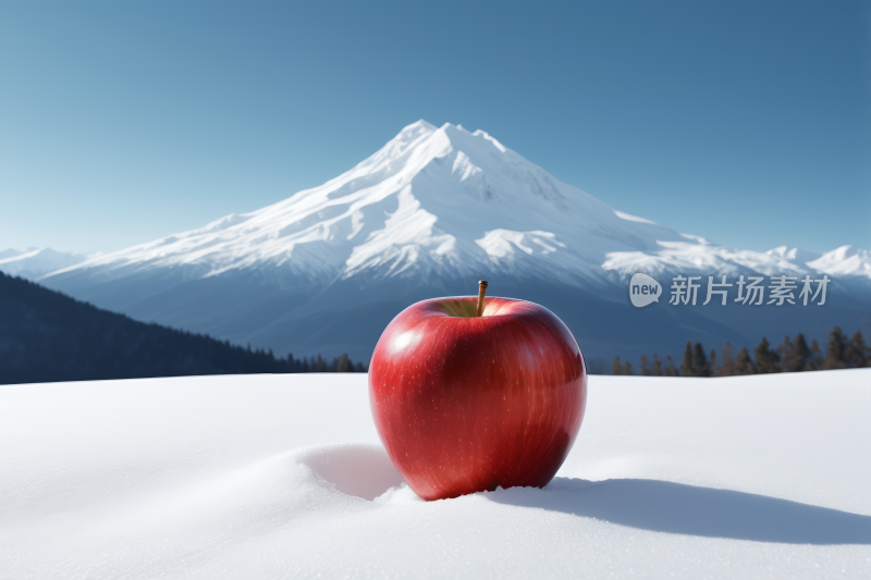 雪地里坐着一个红苹果一座山风光风景图片