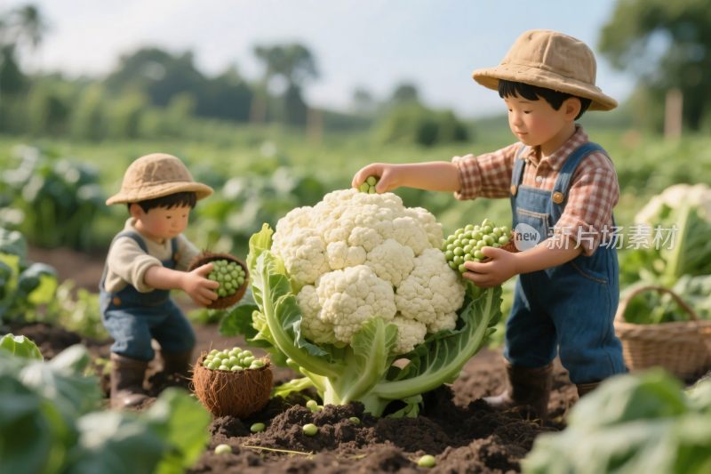 农民采摘超大花菜场景